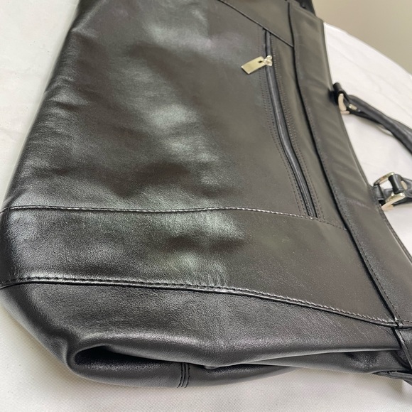 Genuine BLACK Leather Duffel Bag Weekender - Picture 5 of 7